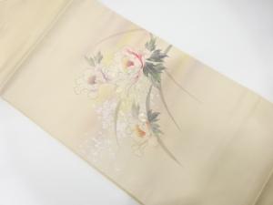 引箔螺鈿　手描き　牡丹模様　名古屋帯